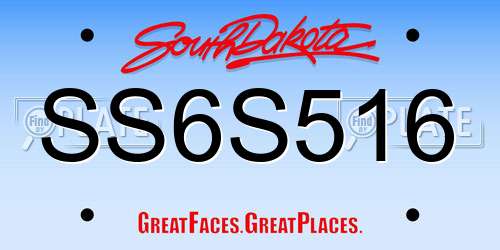 SS6S516 South Dakota License Plate