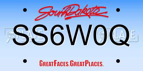 SS6W0Q South Dakota License Plate