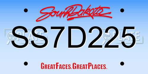 SS7D225 South Dakota License Plate