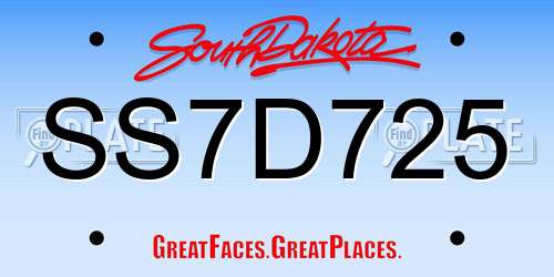 SS7D725 South Dakota License Plate