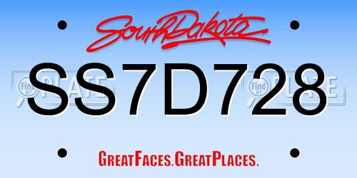 SS7D728 South Dakota License Plate