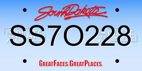 SS7O228 South Dakota License Plate