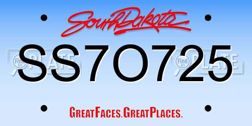 SS7O725 South Dakota License Plate