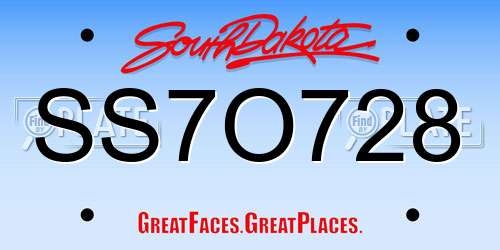 SS7O728 South Dakota License Plate