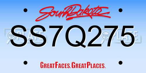 SS7Q275 South Dakota License Plate