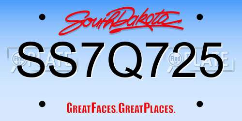 SS7Q725 South Dakota License Plate