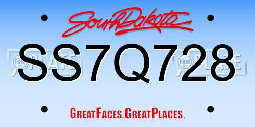 SS7Q728 South Dakota License Plate