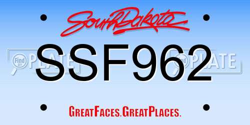 SSF962 South Dakota License Plate