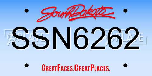 SSN6262 South Dakota License Plate