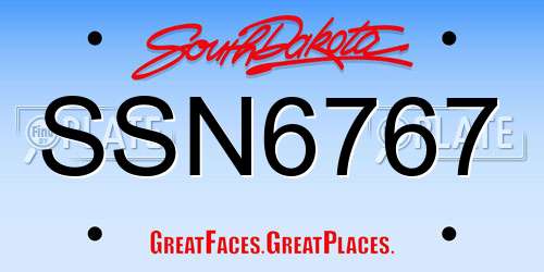 SSN6767 South Dakota License Plate