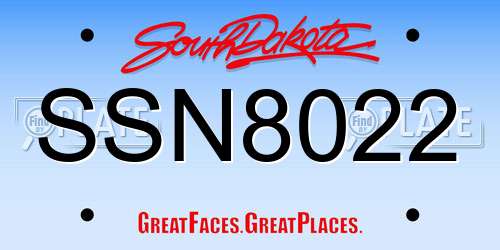SSN8022 South Dakota License Plate