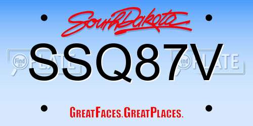 SSQ87V South Dakota License Plate
