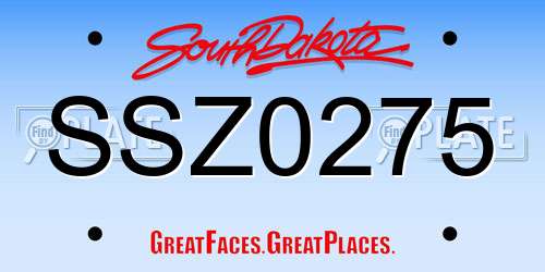 SSZ0275 South Dakota License Plate