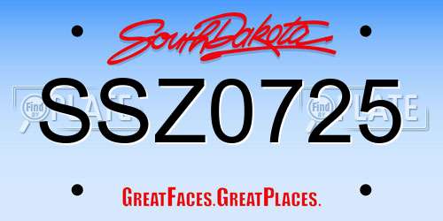 SSZ0725 South Dakota License Plate