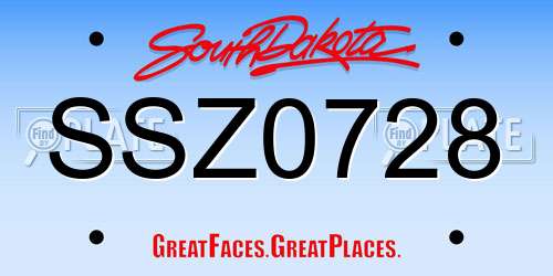 SSZ0728 South Dakota License Plate