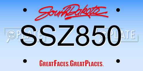 SSZ850 South Dakota License Plate