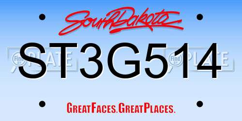 ST3G514 South Dakota License Plate