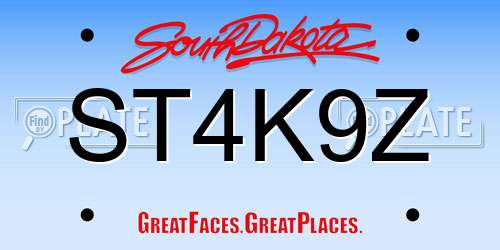 ST4K9Z South Dakota License Plate
