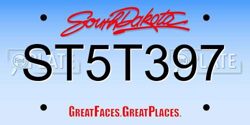 ST5T397 South Dakota License Plate