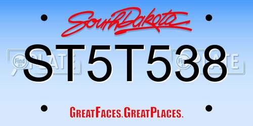 ST5T538 South Dakota License Plate