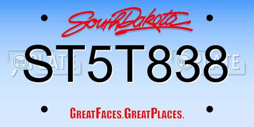 ST5T838 South Dakota License Plate
