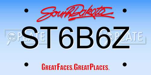 ST6B6Z South Dakota License Plate