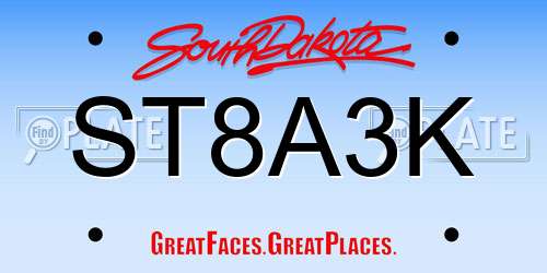 ST8A3K South Dakota License Plate