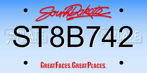 ST8B742 South Dakota License Plate