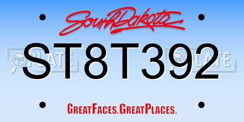 ST8T392 South Dakota License Plate