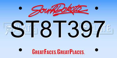 ST8T397 South Dakota License Plate