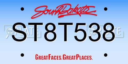 ST8T538 South Dakota License Plate