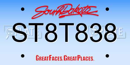 ST8T838 South Dakota License Plate