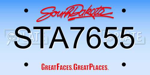 STA7655 South Dakota License Plate