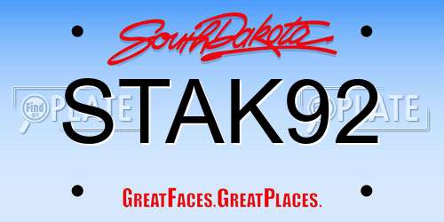 STAK92 South Dakota License Plate