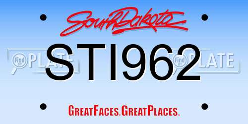 STI962 South Dakota License Plate
