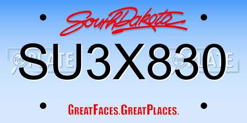 SU3X830 South Dakota License Plate