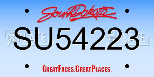 SU54223 South Dakota License Plate