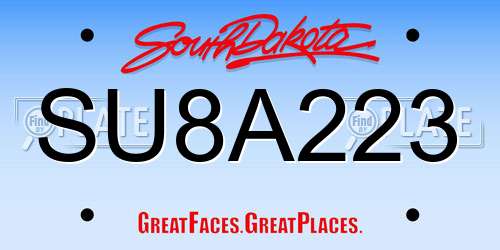 SU8A223 South Dakota License Plate