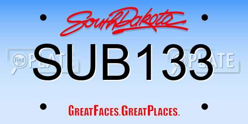 SUB133 South Dakota License Plate