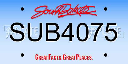 SUB4075 South Dakota License Plate