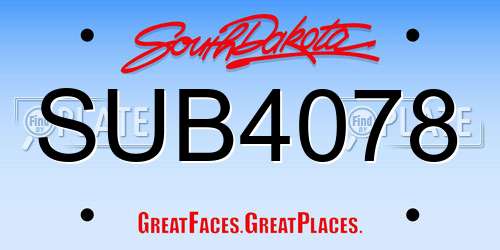 SUB4078 South Dakota License Plate
