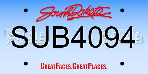 SUB4094 South Dakota License Plate