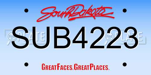 SUB4223 South Dakota License Plate