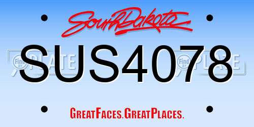 SUS4078 South Dakota License Plate