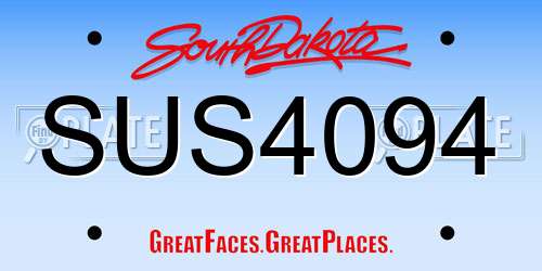 SUS4094 South Dakota License Plate