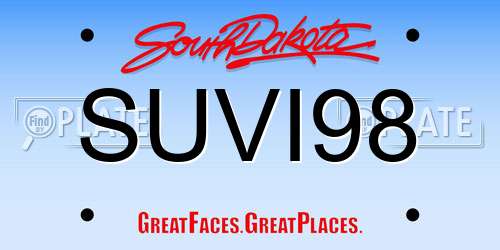 SUVI98 South Dakota License Plate