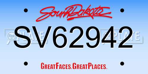 SV62942 South Dakota License Plate