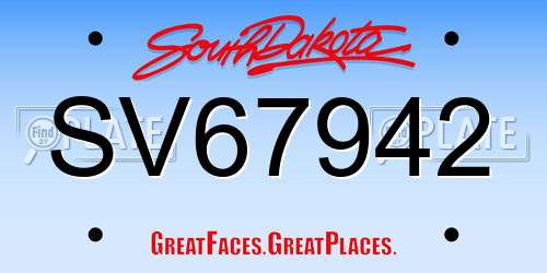 SV67942 South Dakota License Plate