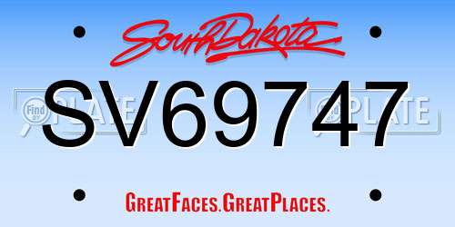 SV69747 South Dakota License Plate
