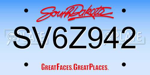 SV6Z942 South Dakota License Plate